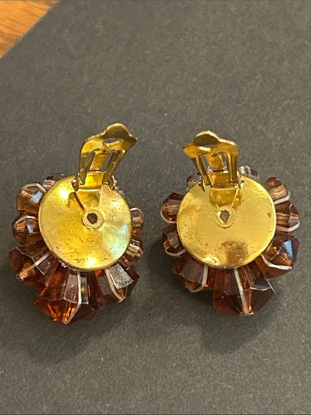 Vintage Cluster Clip-On Earrings - Orange & Amber Tones